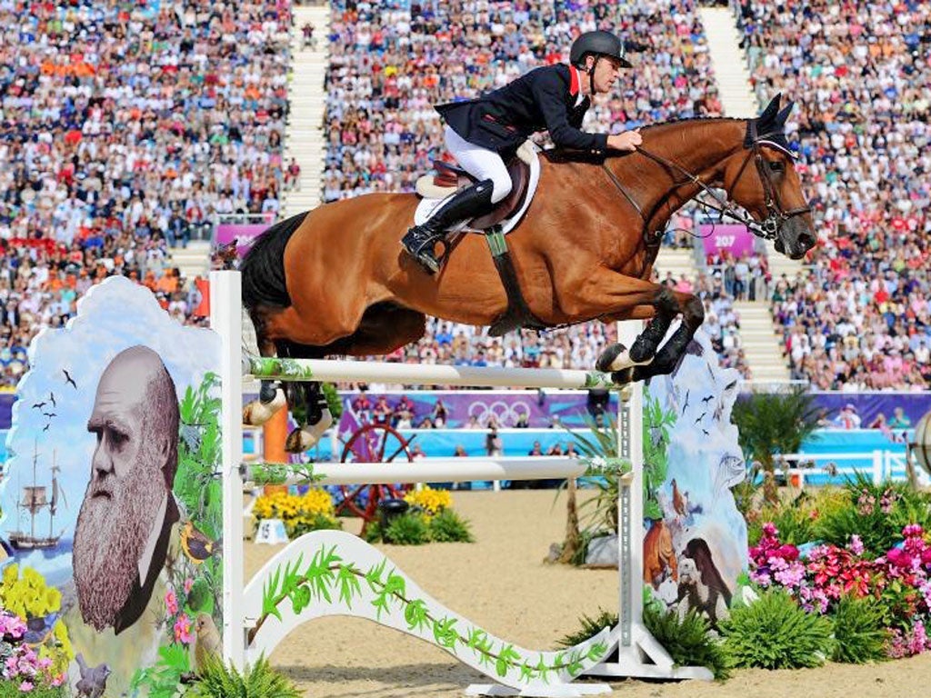 Nick Skelton rides Big Star in the Individual Jumping event in
Greenwich Park yesterday en route to gold