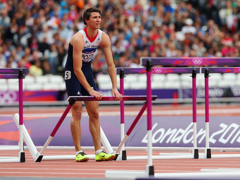 Team GB's Andrew Pozzi limped out of the 110m hurdles today