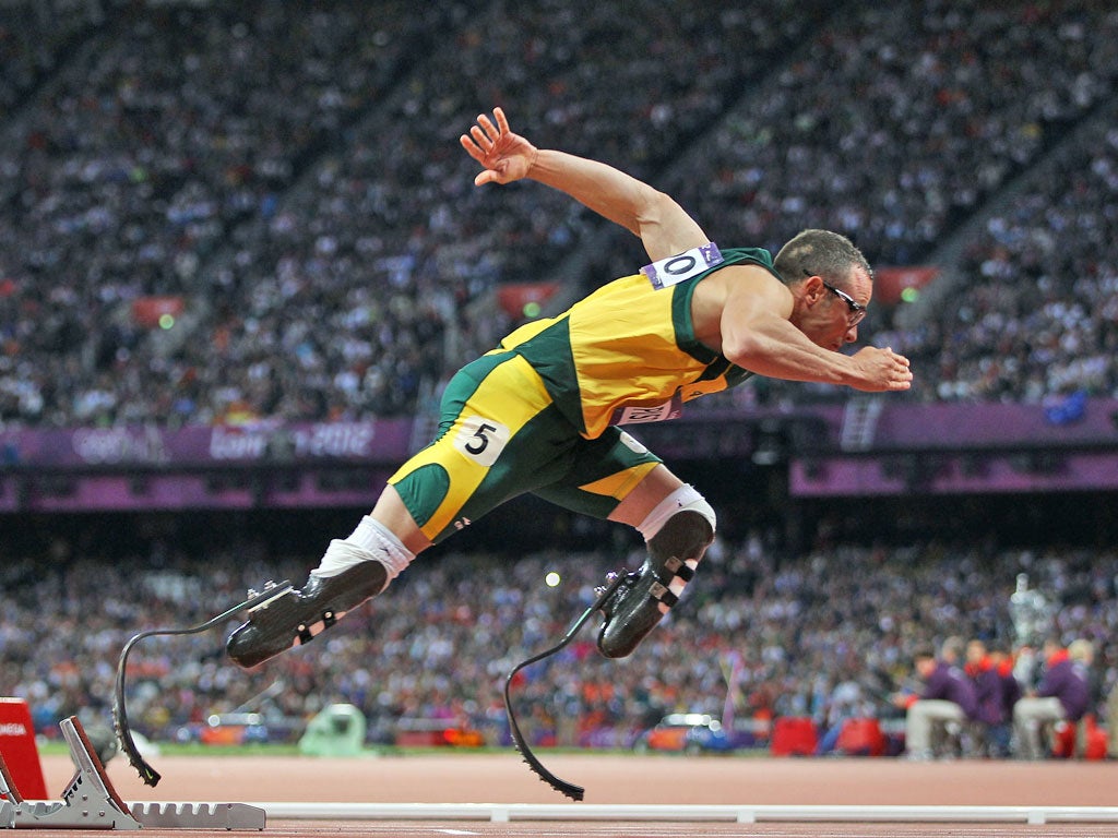 Oscar Pistorius competes in the London 2012 Olympics, becoming the first Paralympic athlete to compete