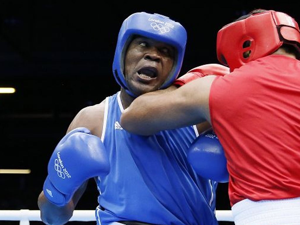 One of the Cameroon boxers, Blaise Yepmou Mendouo, at the ExCel Arena