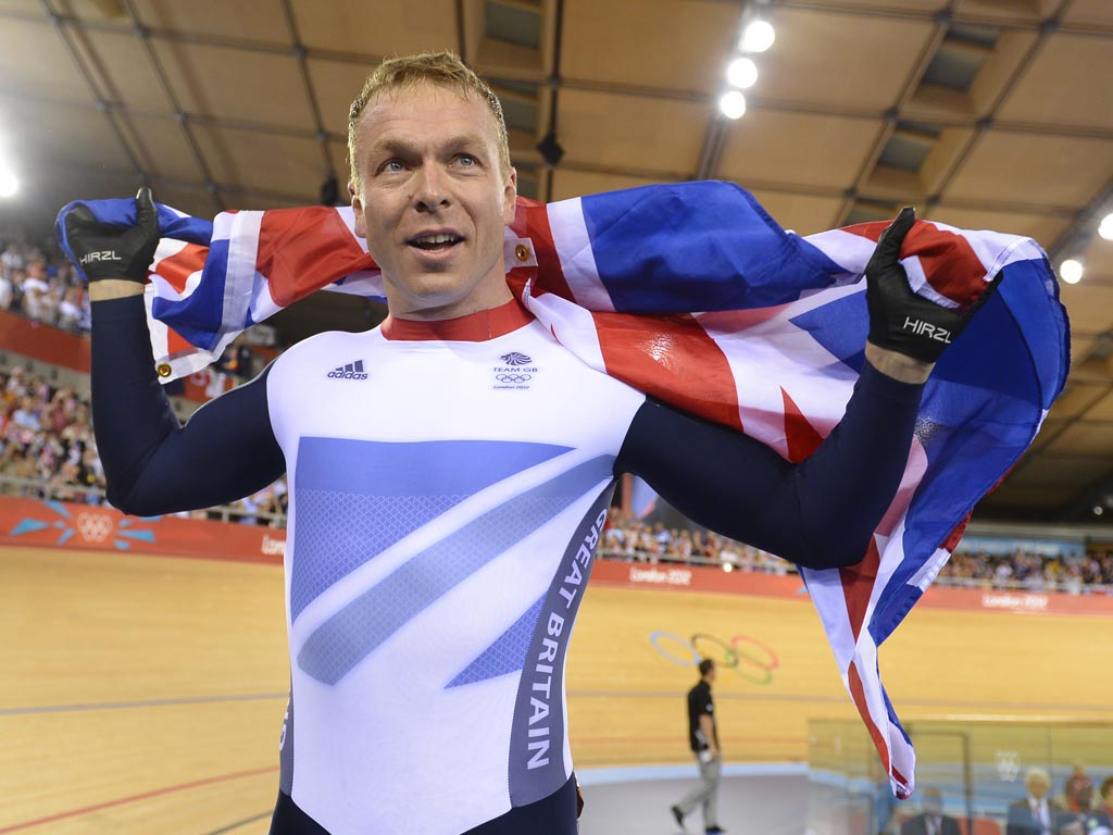 August 7, 2012: Sir Chris Hoy celebrates his sixth Olympic gold medal