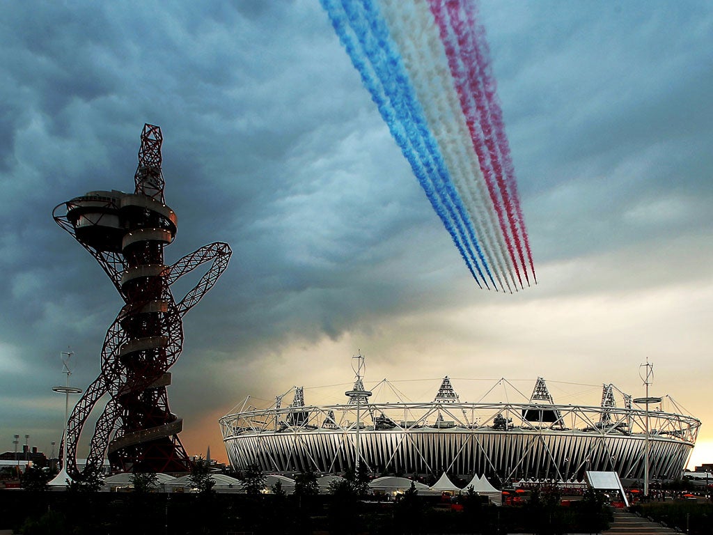 Arguably the most iconic images of the London 2012 Olympic Games to date. The Red Arrows passed over Stratford moments before the opening ceremony began