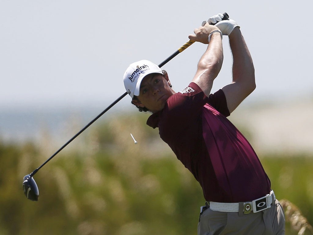 Rory McIlroy hits his tee shot on the sixth hole during an excellent first round of the US PGA