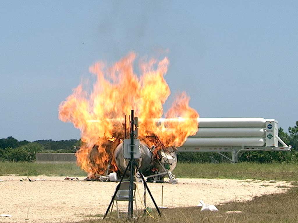 Nasa's project Morpheus lander is seen bursting into flames during a test at the Kennedy Space Centre