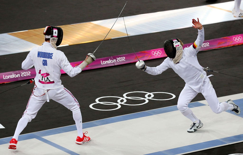 Nick Woodbridge in his fencing bout