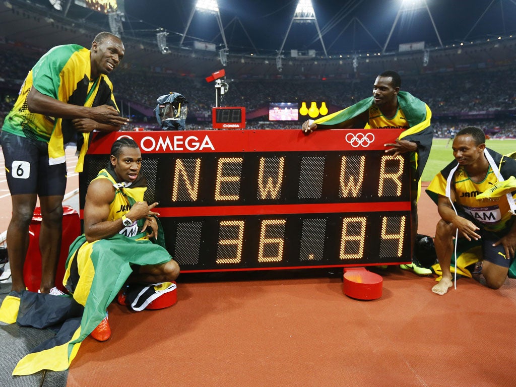 The Jamaican team enjoy their word record time