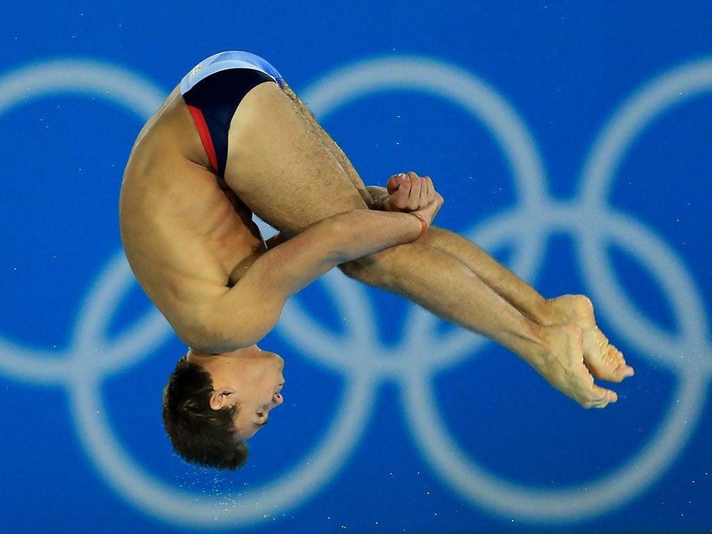 Tom Daley diving from the 10 metre board in the semi-final