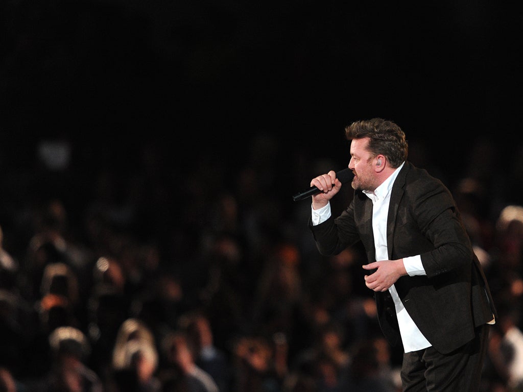 Elbow's Guy Garvey performs at the London 2012 Olympic closing ceremony