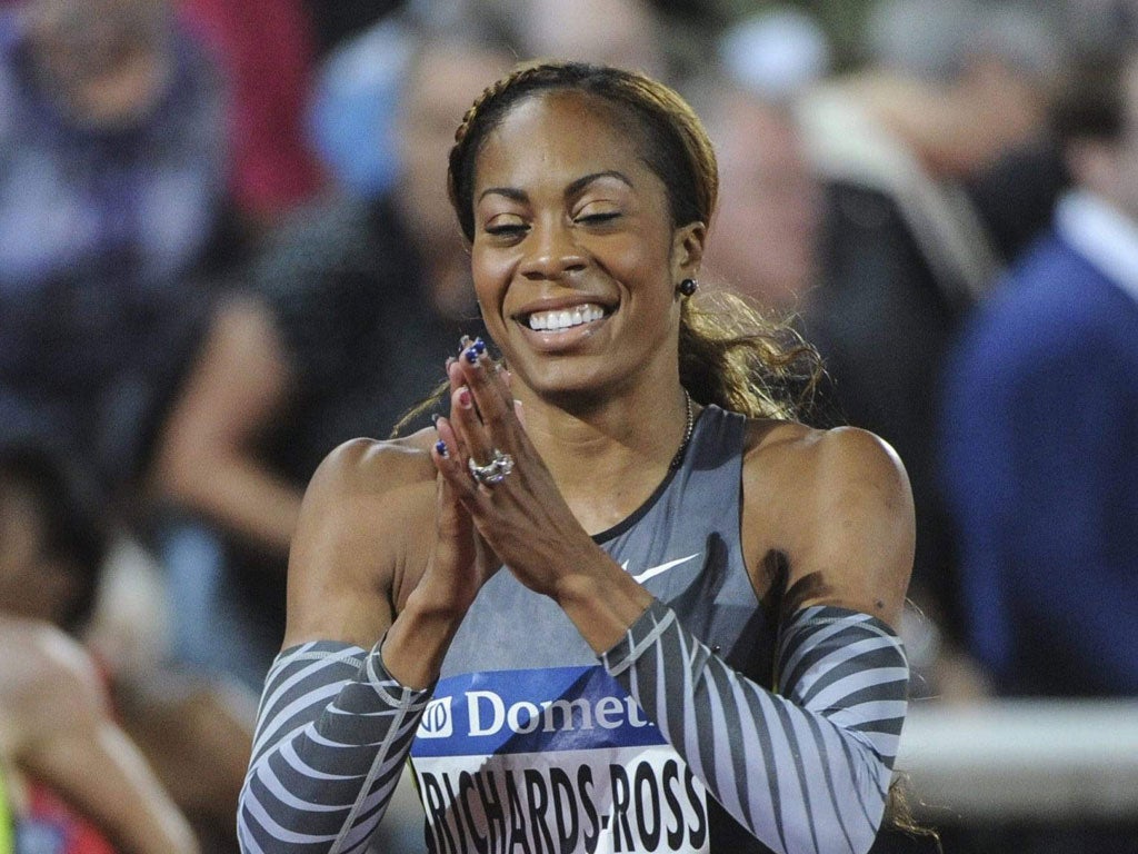 Sanya Richards-Ross celebrates victory in the 400m last night