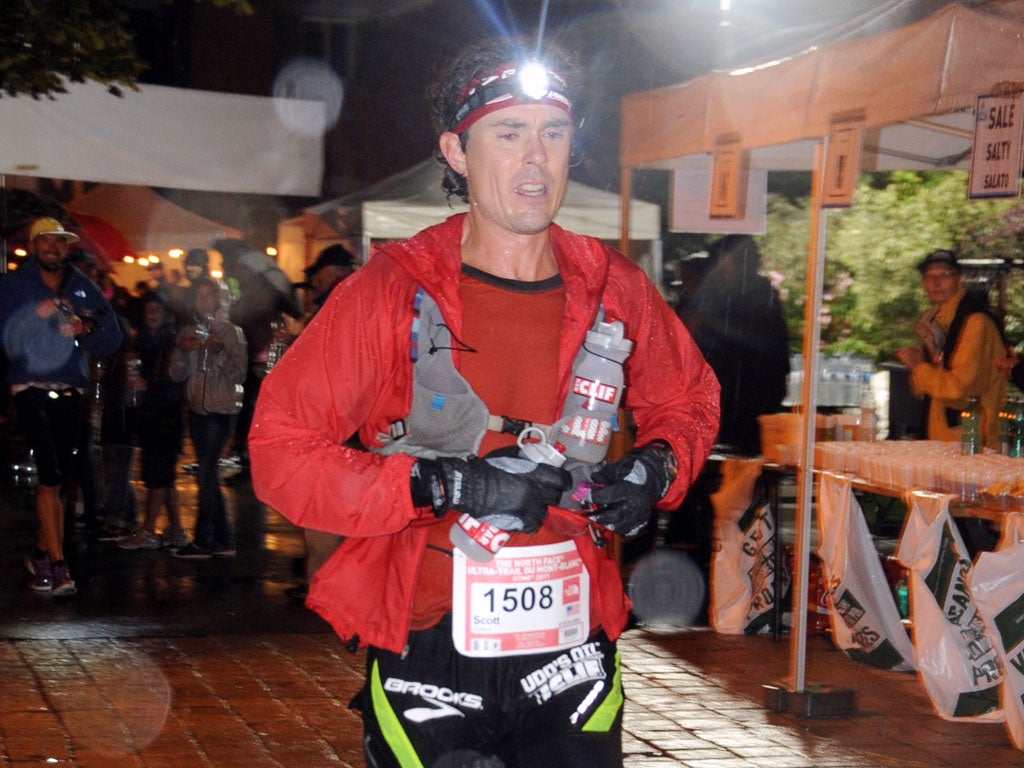 Scott Jurek during the Ultra Trial race, a 163km race around the Mont Blanc. He's considered by many to be the greatest ultrarunner of his generation