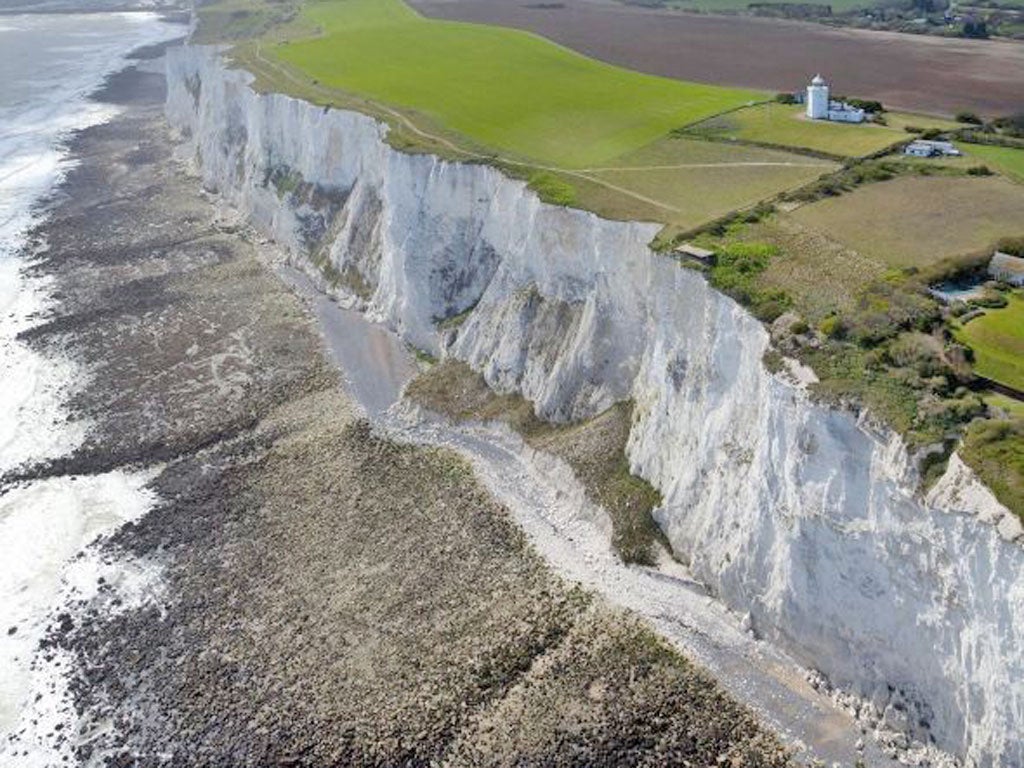 A large section of Dover’s famous White Cliffs has tumbled into the English Channel.