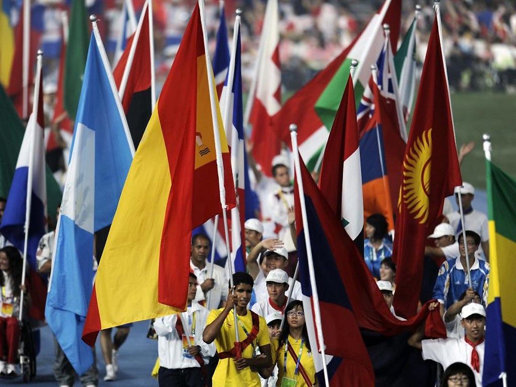 Athletes at the closing ceremony for the 2008 Beijing Paralympic Games