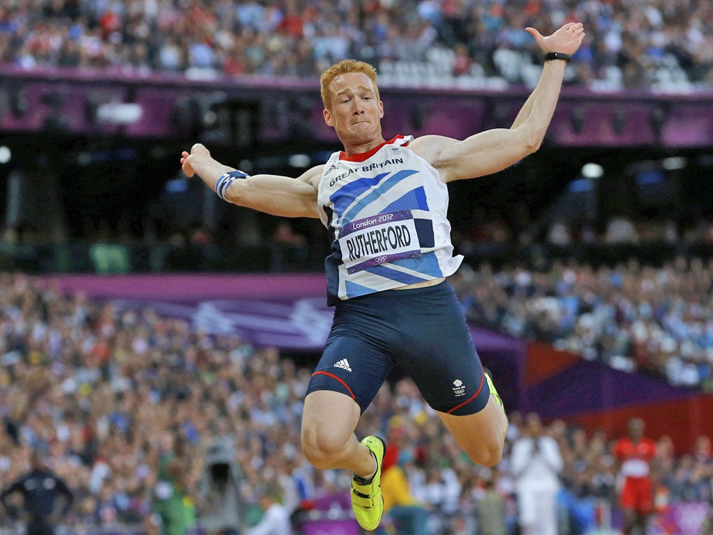 Greg Rutherford jumps for gold at the Olympic Stadium