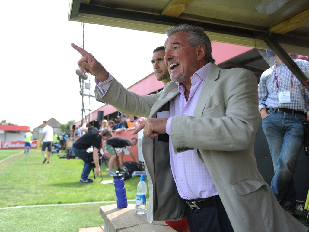 Tel on the telly: Wembley's technical advisor Terry Venables, watched by Martin Keown, during the televised FA Cup tie against Langford