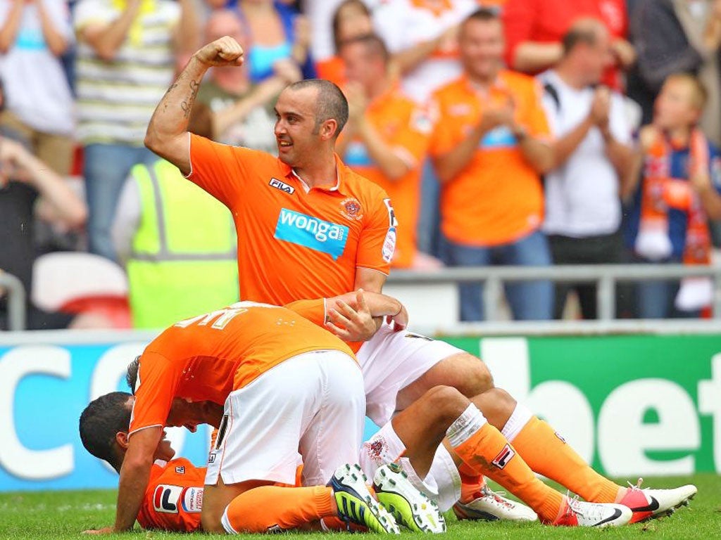 Blackpool’s Gary Taylor-Fletcher celebrates his goal against Ipswich