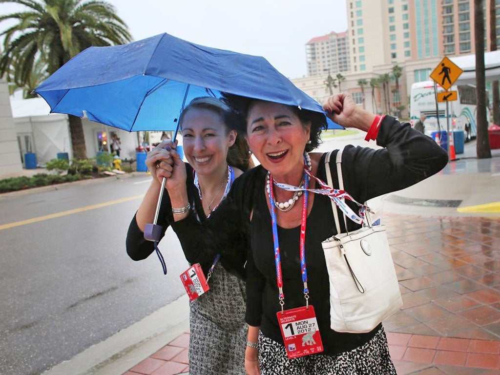 Women outside the Tampa convention