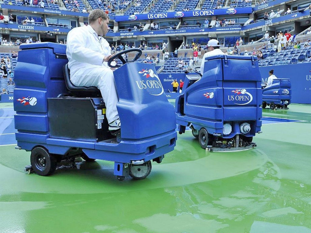 Not dodgems, they’re drying machines – workers drive the rain away