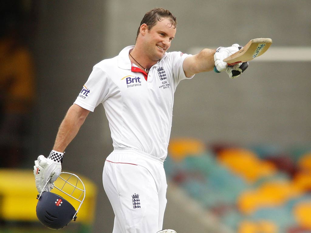 Andrew Strauss celebrates his century in the first Ashes Test back in 2010