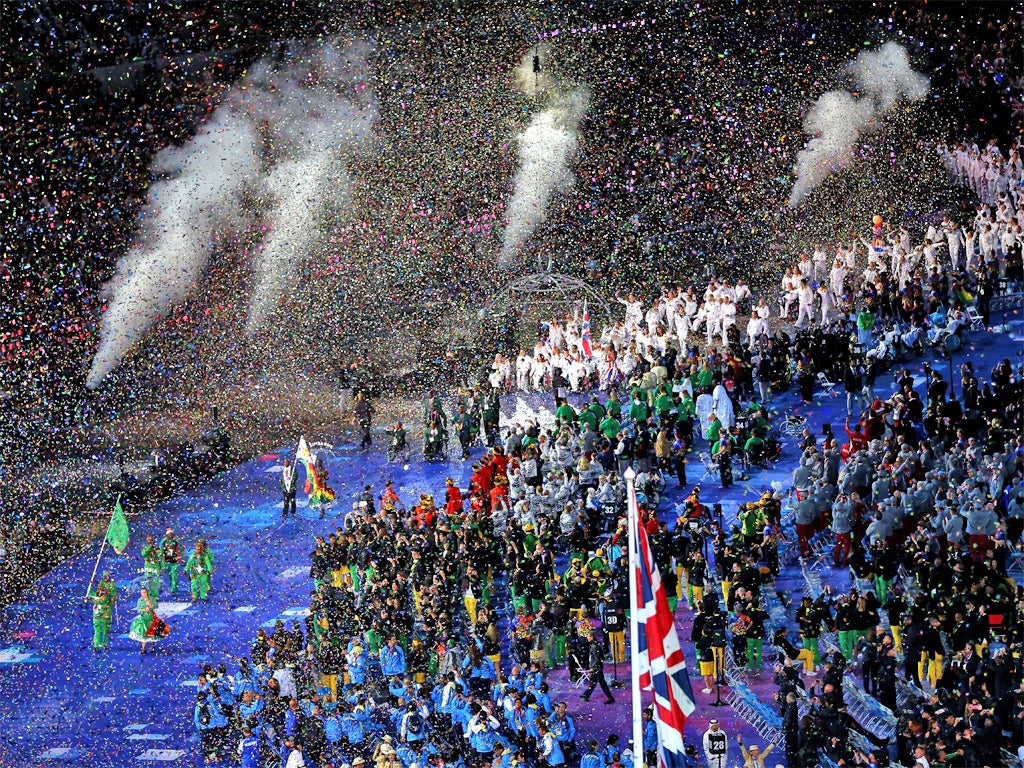 Team GB make their way into the Olympic Stadium during the Opening Ceremony