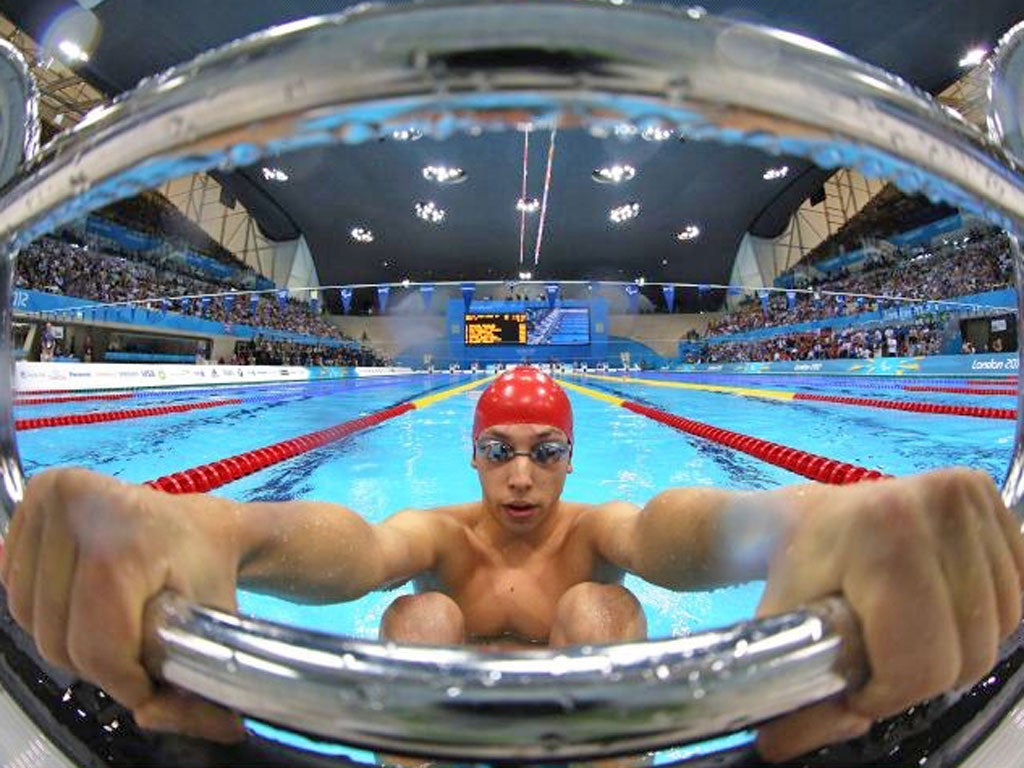 Jonathan Fox is focus personified before his victory in the 100m backstroke last night