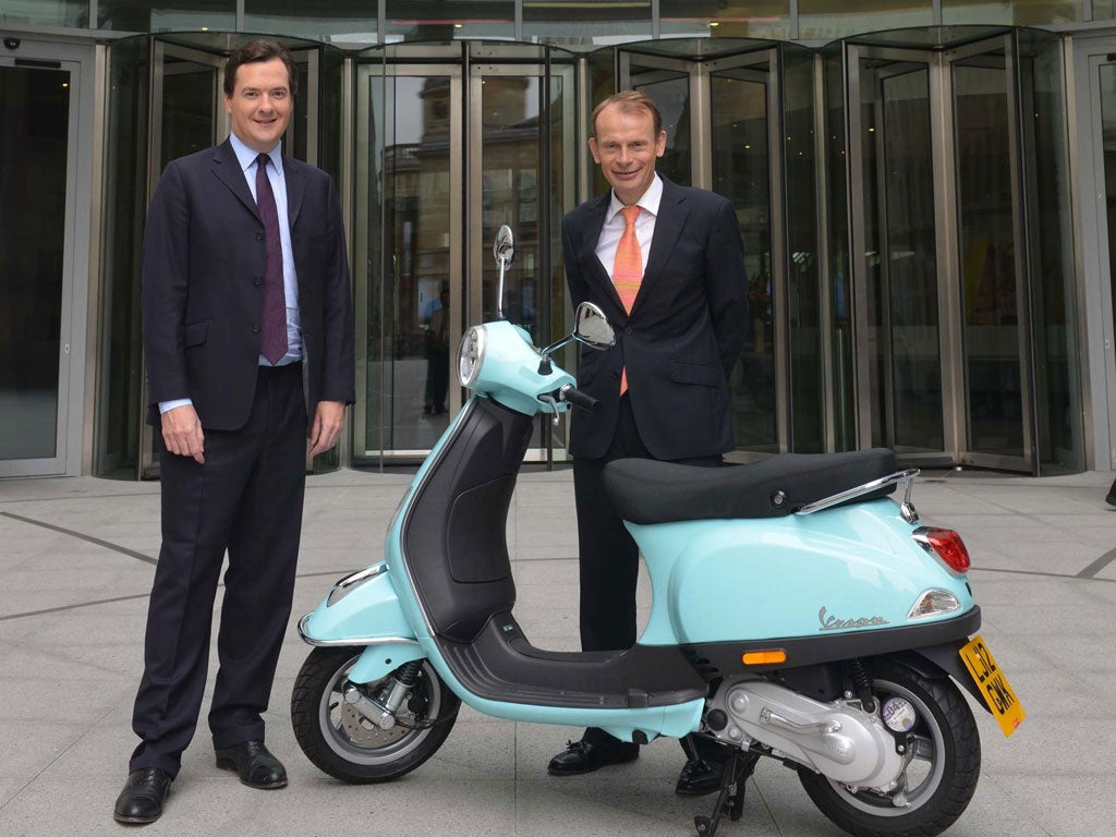 George Osborne with Andrew Marr yesterday. The BBC show returned for a new series – complete with new scooter for the opening credits