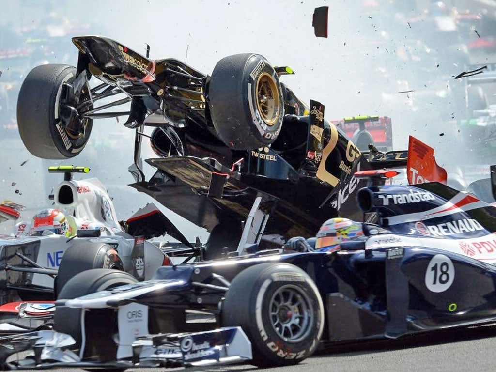 Romain Grosjean triggered a first-corner pile-up in the Belgian Grand Prix