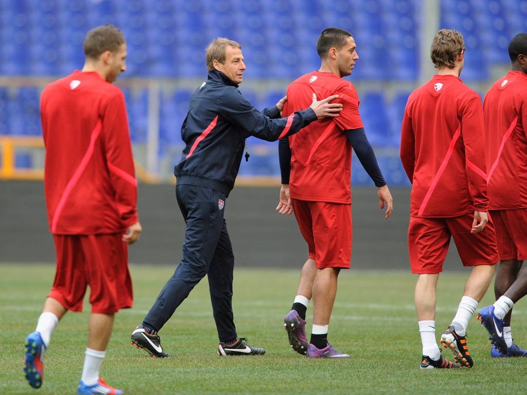 Clint Dempsey with Tottenham legend and US coach Juergen Klinsmann