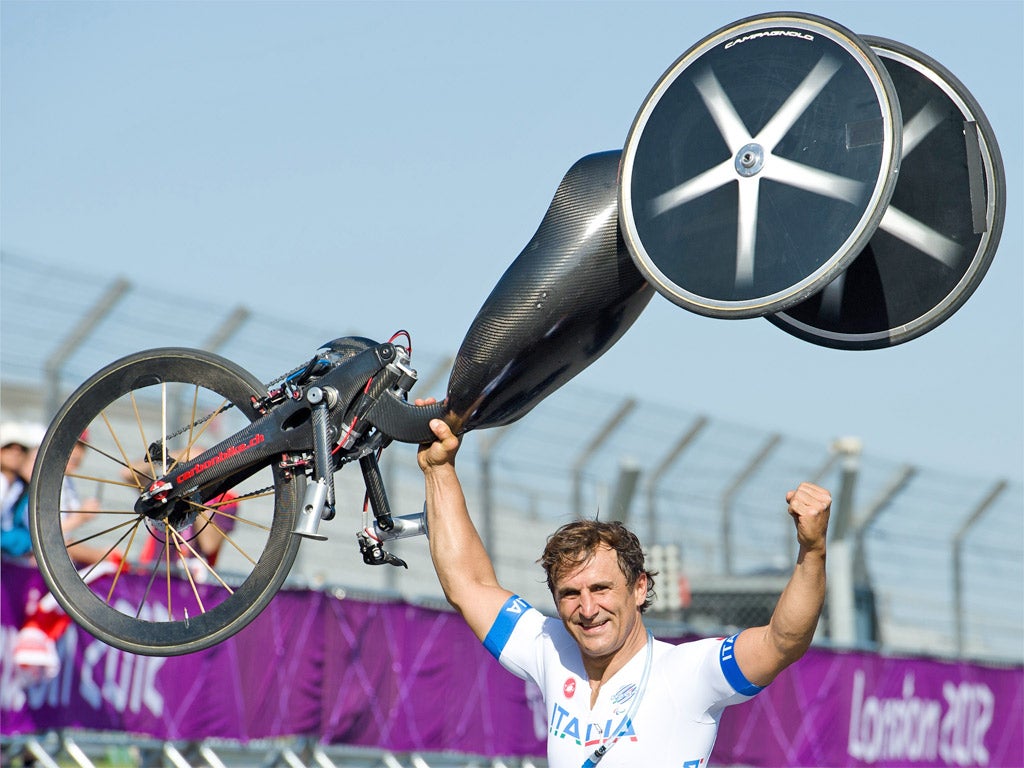 Alex Zanardi celebrates victory at Brands Hatch