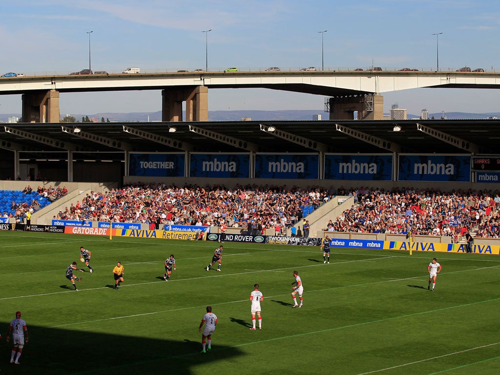 Sharks bit: Sale's Danny Cipriani kicks off their Aviva Premiership match against Saracens in Salford City Stadium as the experiment with TMO was tested in a thrilling match