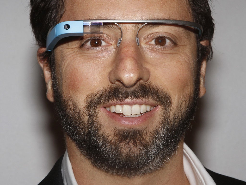 September 9, 2012: Google founder Sergey Brin poses for a portrait wearing Google Glass glasses before the Diane von Furstenberg Spring/Summer 2013 collection show during New York Fashion Week. The show was used as a launching event for Google's new product "Glass by Google".