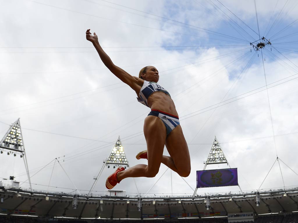 Jessica Ennis in action at the Olympic Stadium