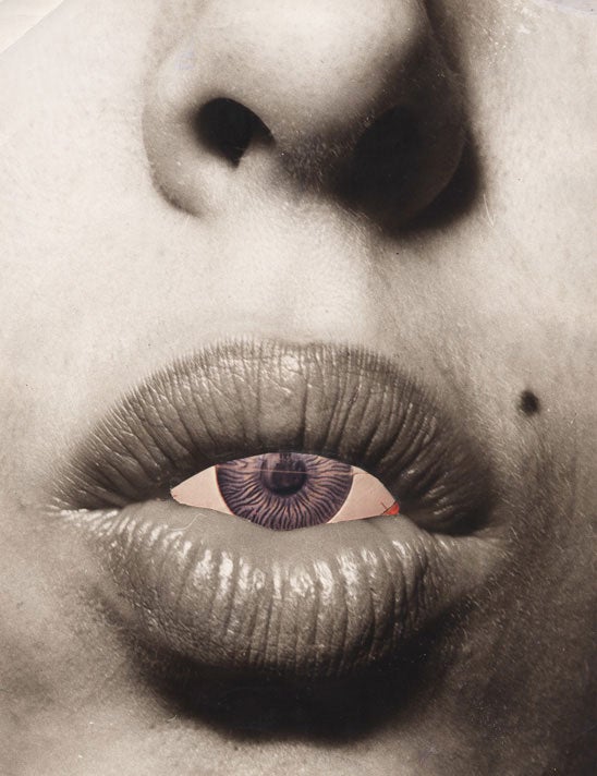 Penelope Slinger, Eat My Words, Photographic collage on card, 24 x 19 cm, 1973