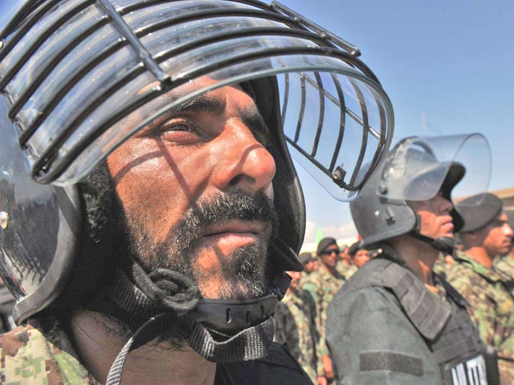 Afghan National Army soldiers at yesterday’s handing over ceremony at Bagram