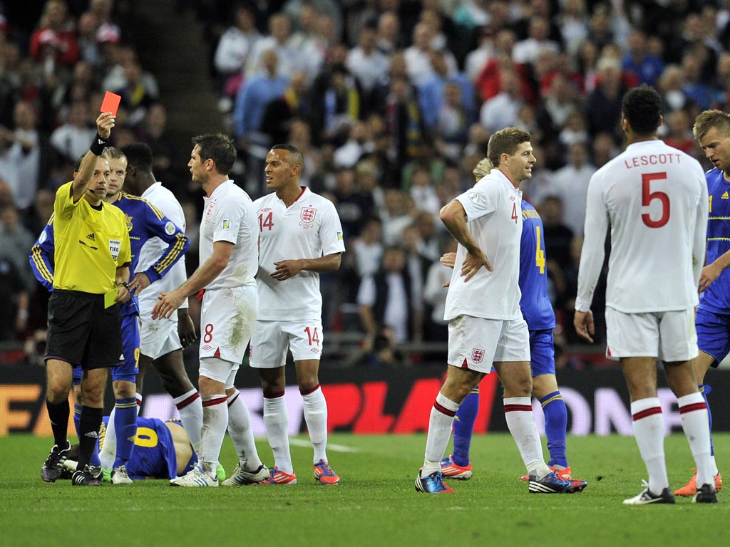 Steven Gerrard sees red for England