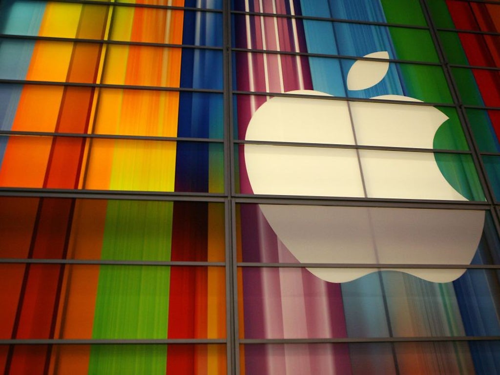 The Apple logo at the Yerba Buena Center for Arts in San Francisco before Apple's special media event to introduce its much anticipated next generation iPhone