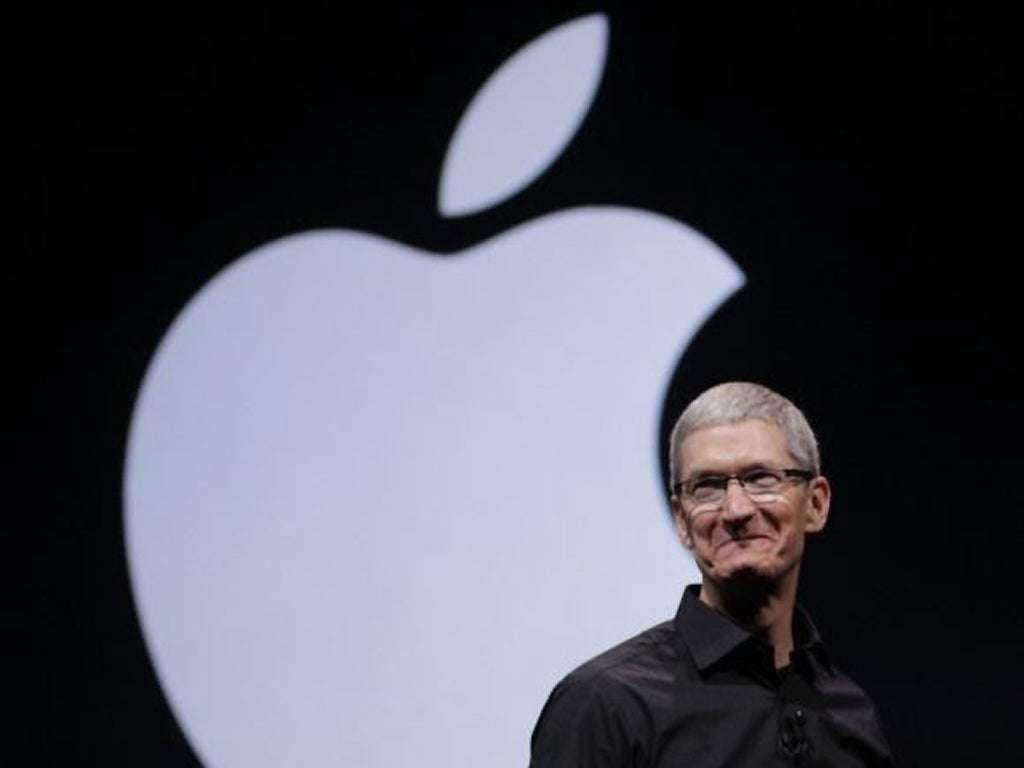 Apple CEO Tim Cook at the event in San Francisco to announce a new iPhone capable of faster data speeds