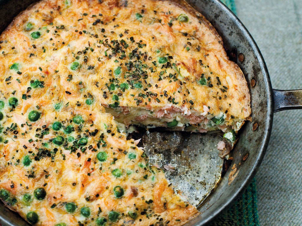 Smoked salmon, pea and red onion frittata, by Tom Kitchin