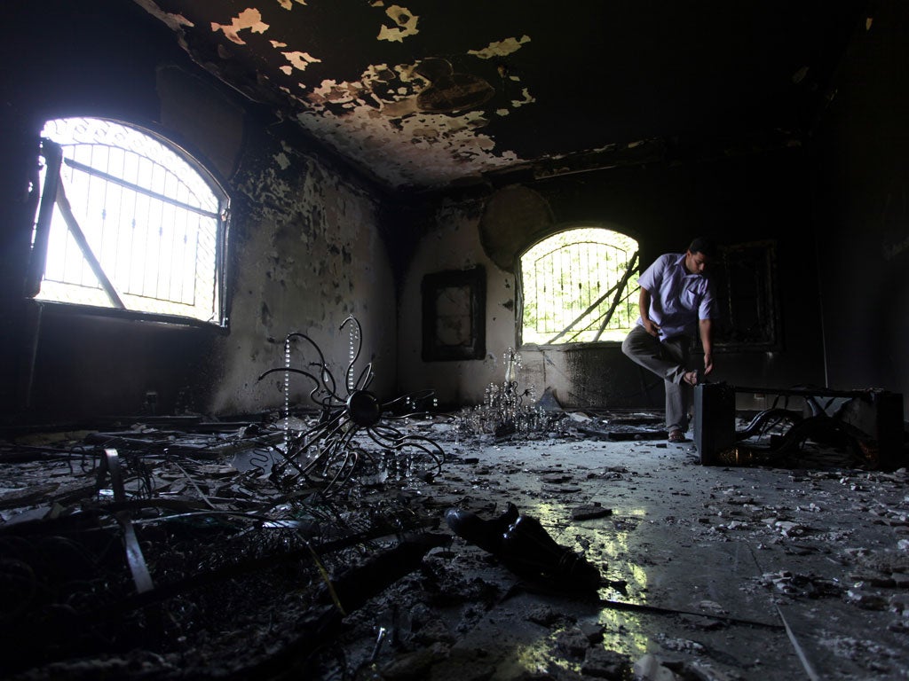 The burnt-out US Consulate in Benghazi