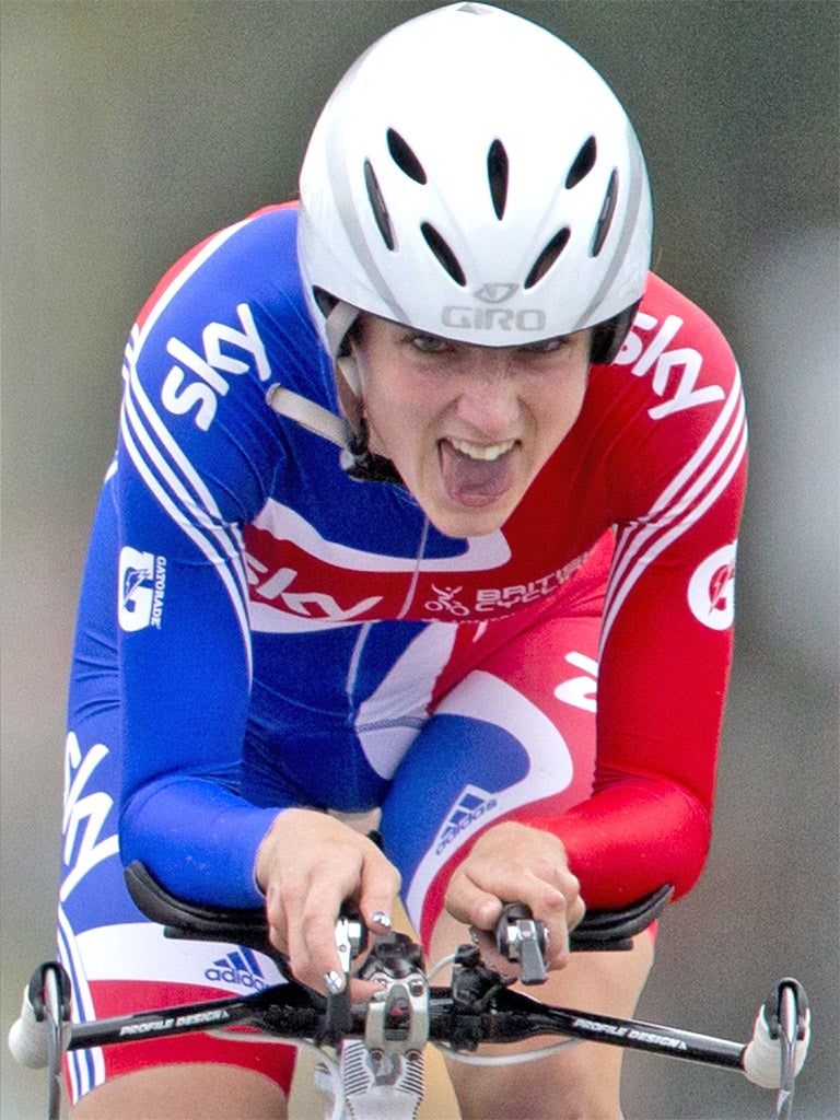 Elinor Barker on her way to gold in yesterday's junior time trial