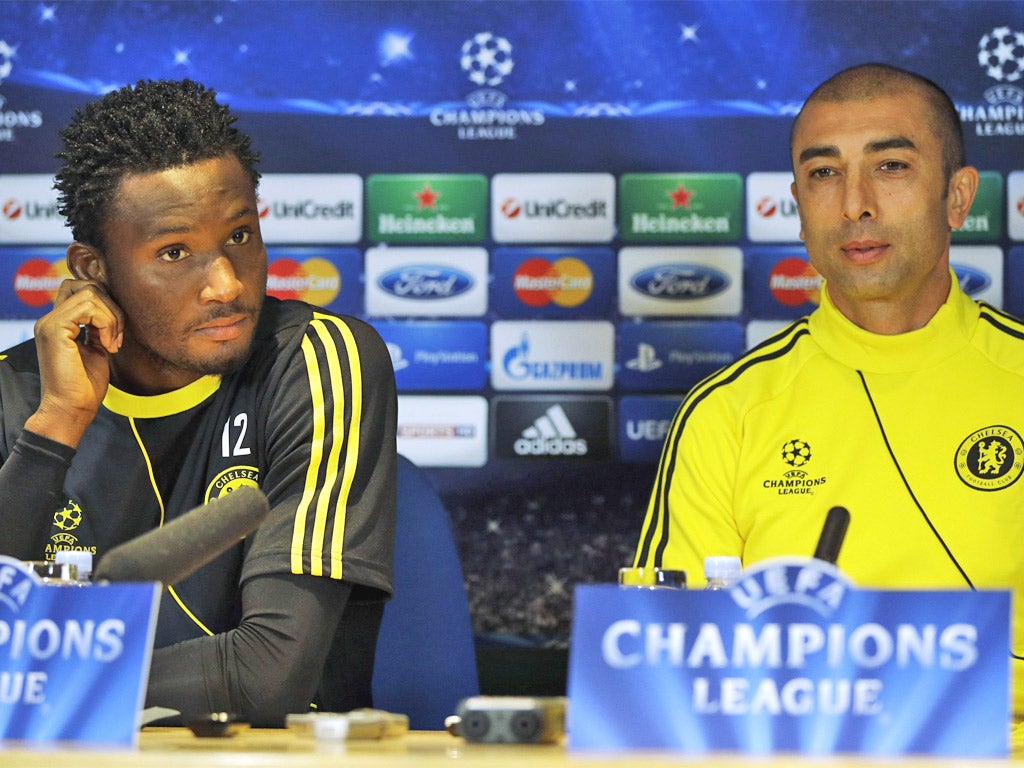 John Obi Mikel and manager Roberto Di Matteo face the media last night