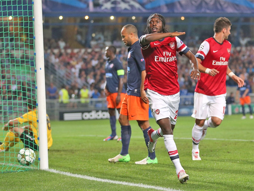 Gervinho celebrates after scoring Arsenal's second goal last night