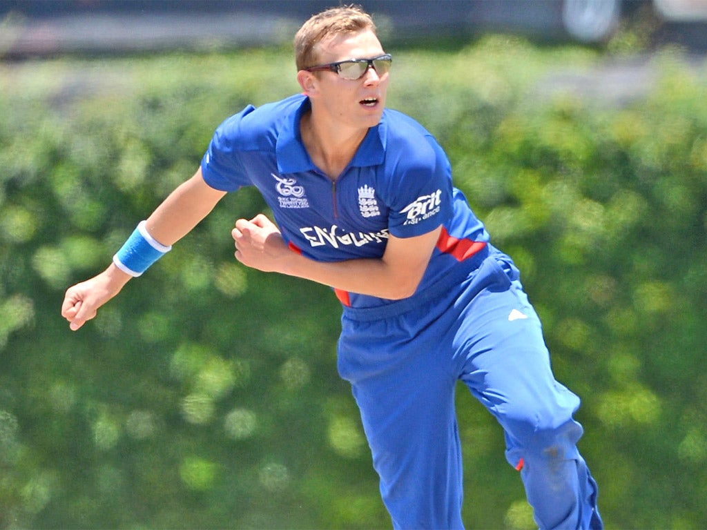 Danny Briggs bowls during yesterday’s defeat of Pakistan