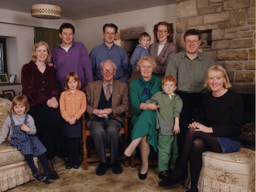 Smile, please: Joanna Moorhead, second from left, and family pose for posterity