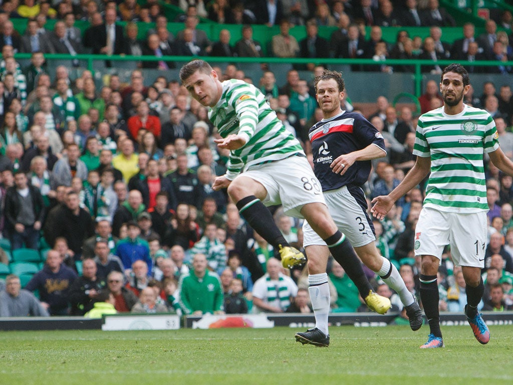 A first for goals: Celtic's Gary Hooper scores the opener against Dundee