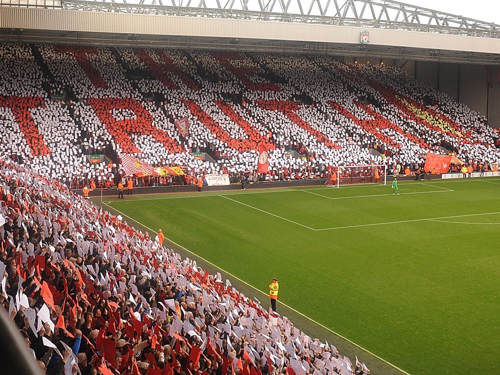 A sign up in honour of the Hillsborough victims at Anfield