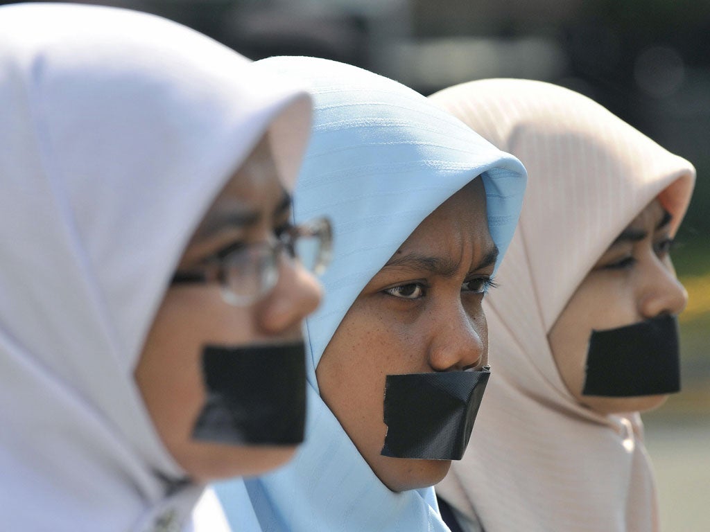 Students protesting during an anti-government demonstration in front of the presidential palace in Jakarta on April 3, 2008.