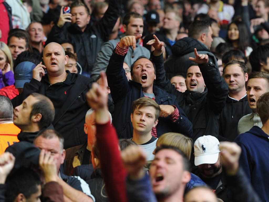 Manchester United fans pictured at Anfield