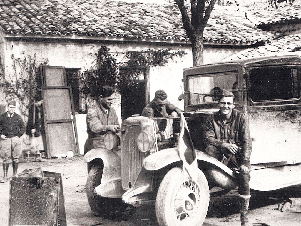 Kenton by the ambulance, during his time with the International Brigades