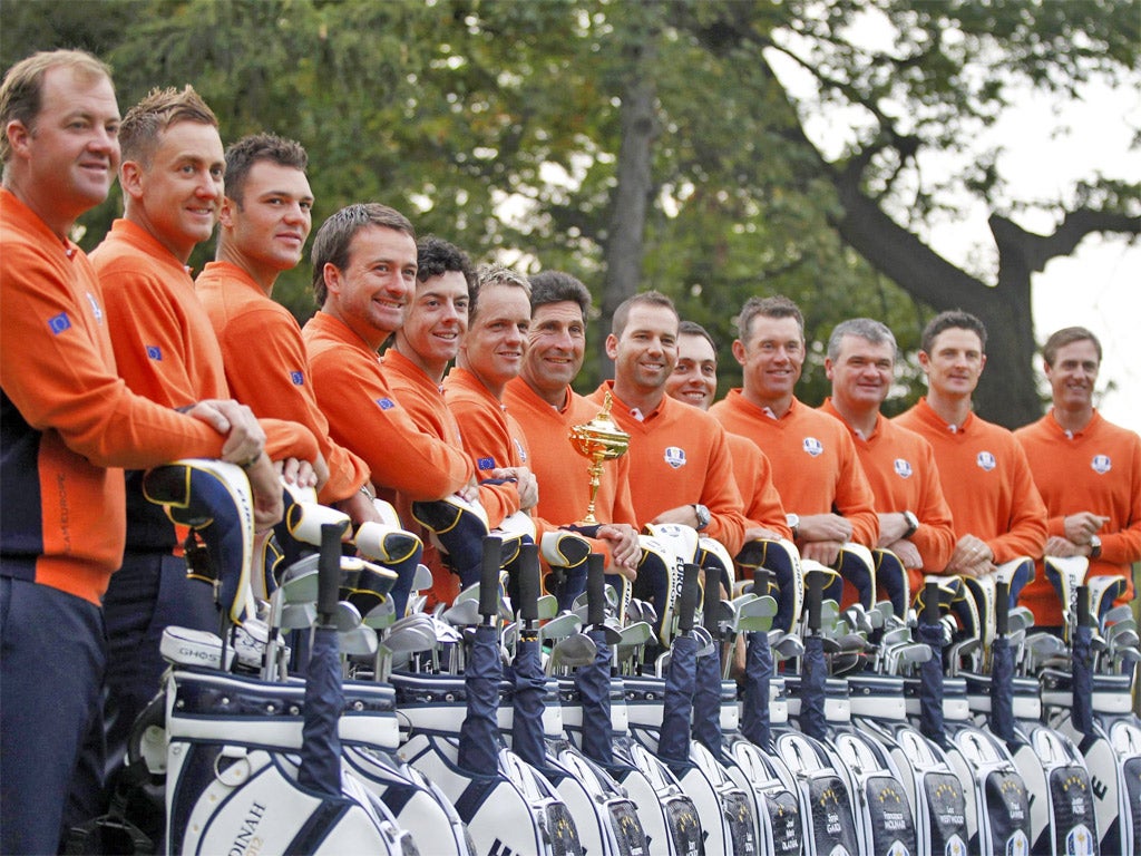 Europe's players show off their kit yesterday