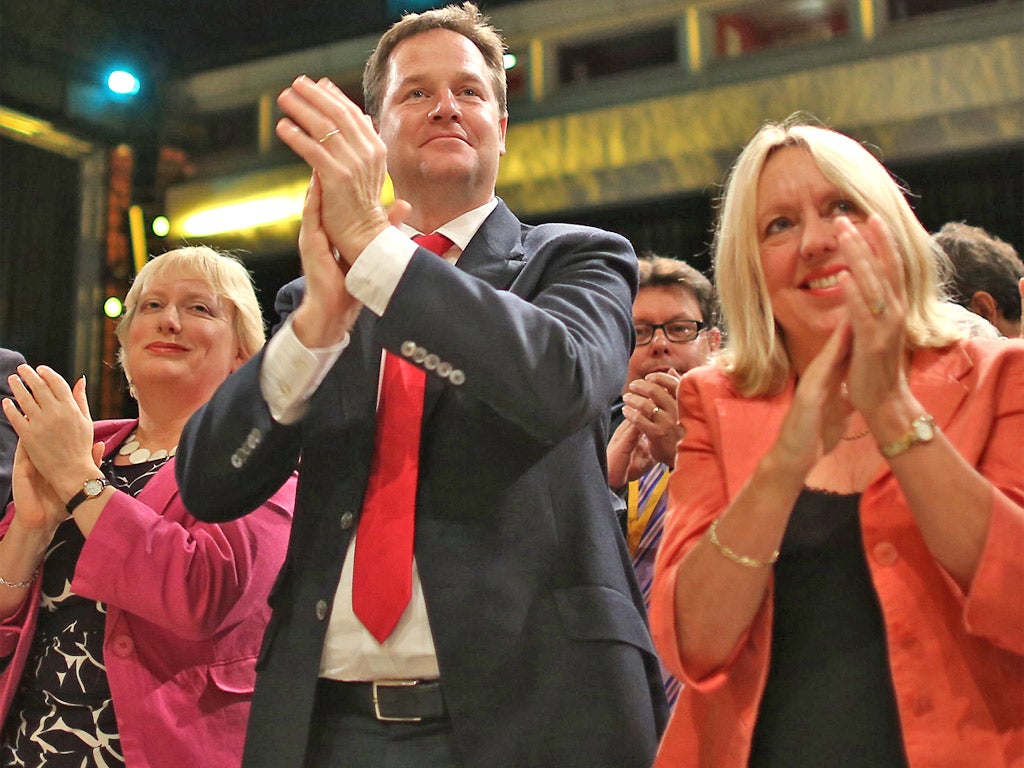 Nick Clegg during Danny Alexander's Conference speech yesterday